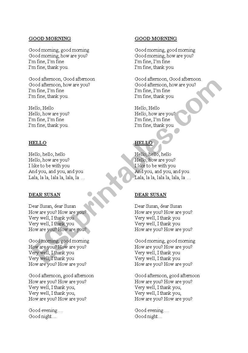 songs for children worksheet