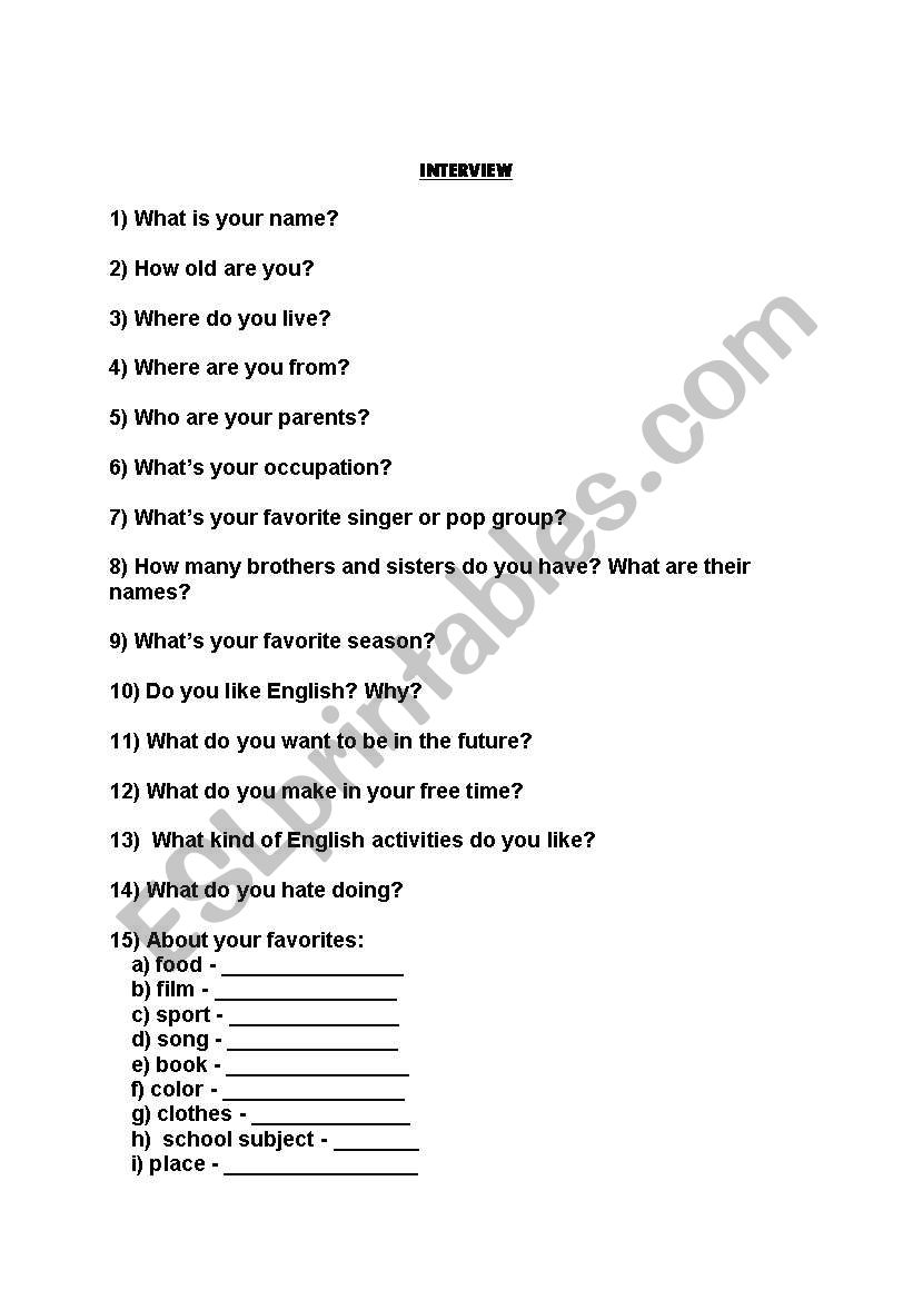 interview worksheet