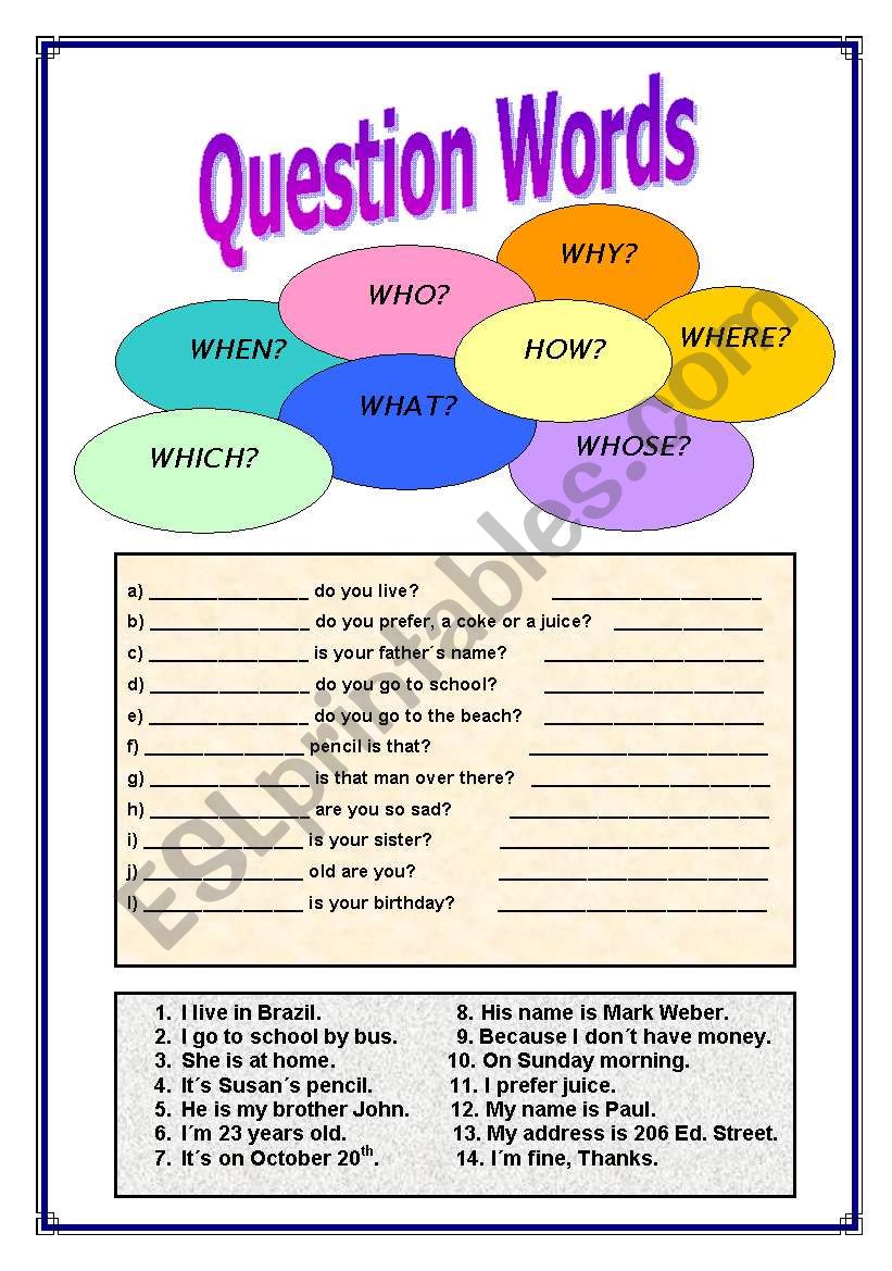 Question words worksheet