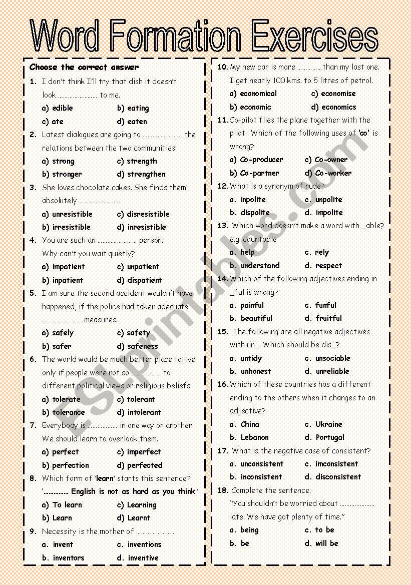 Word Formation worksheet