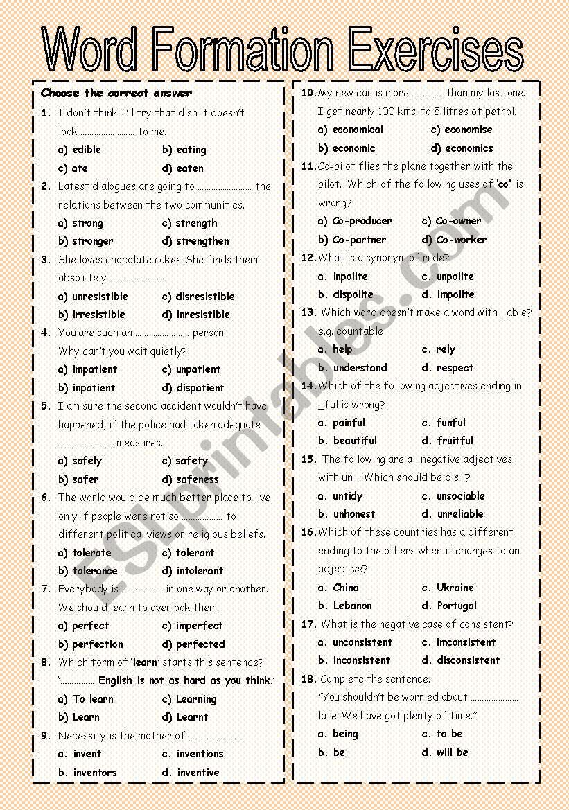 Word Formation worksheet