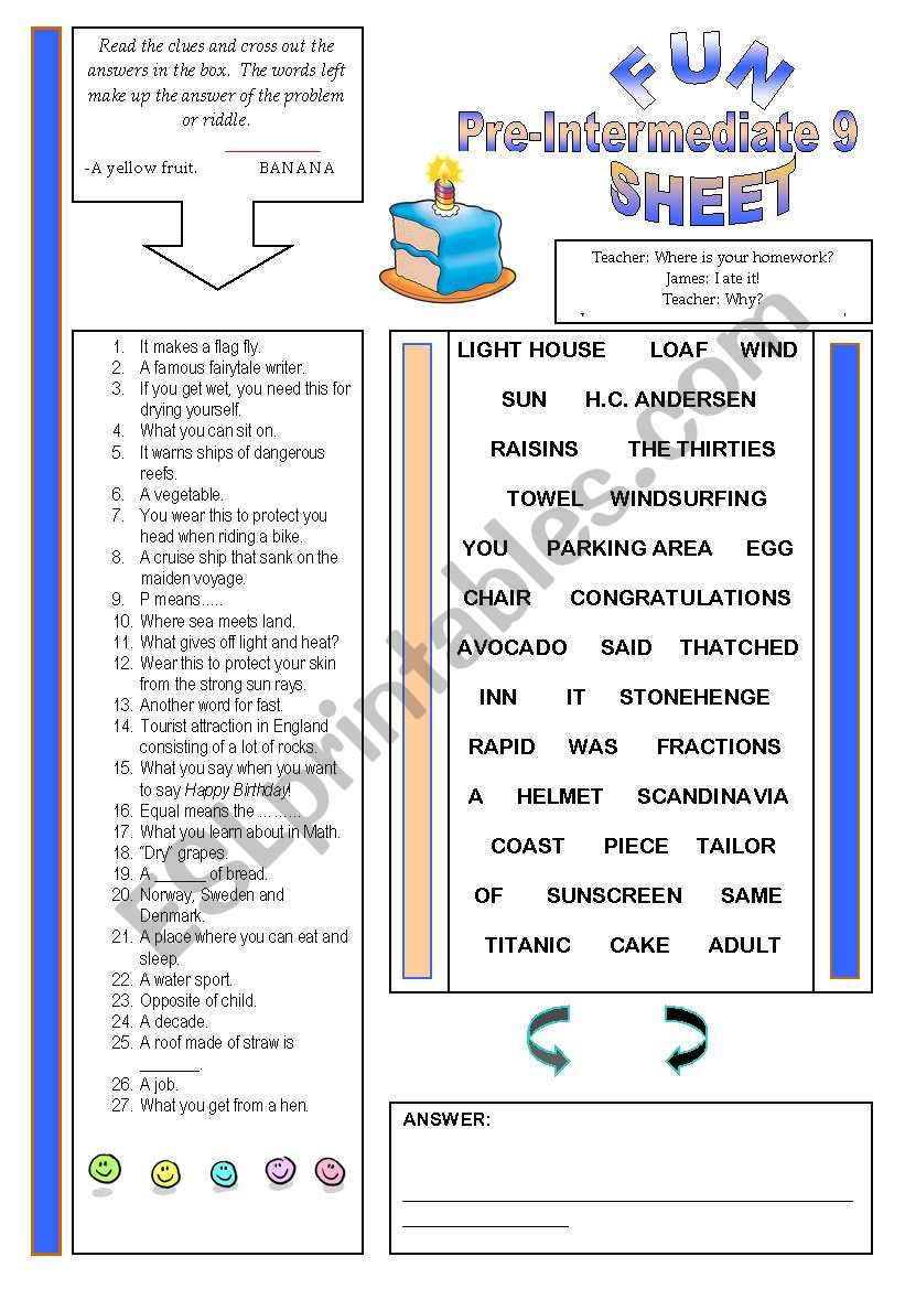 Fun Sheet Pre-Intermediate 9 worksheet