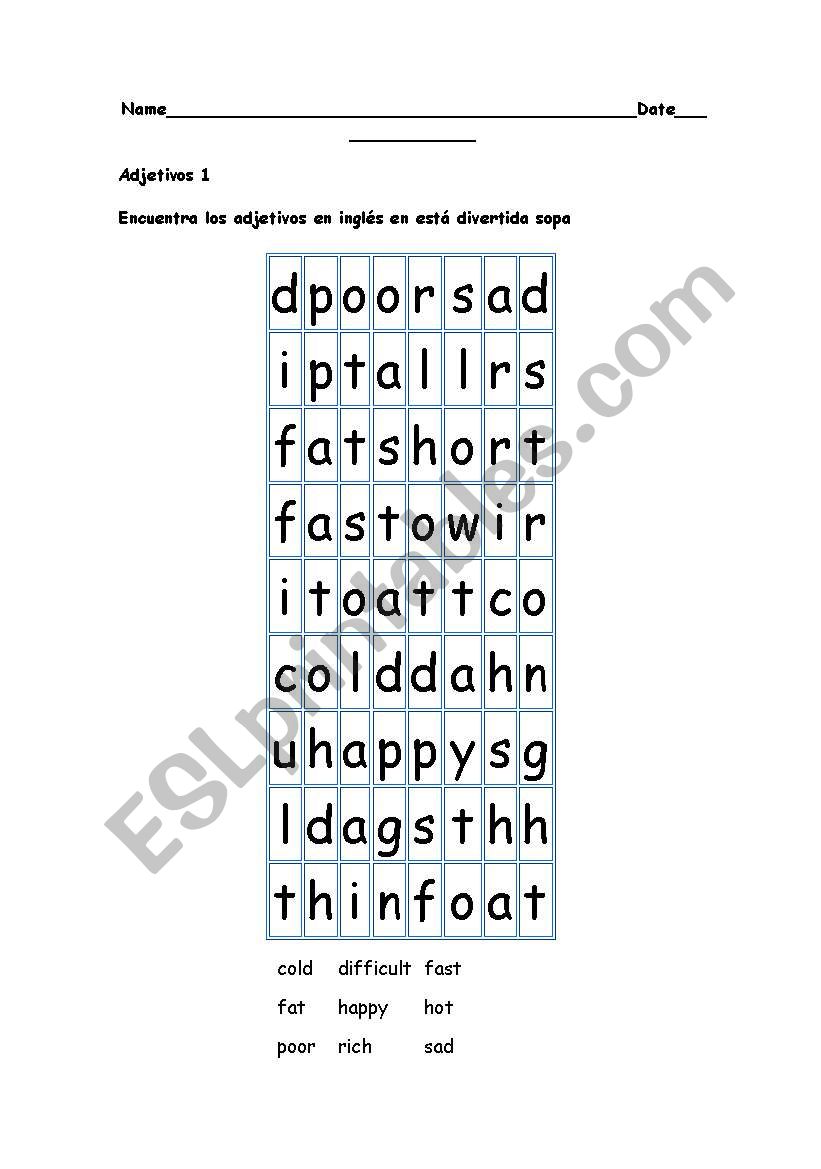 Adjectives worksheet