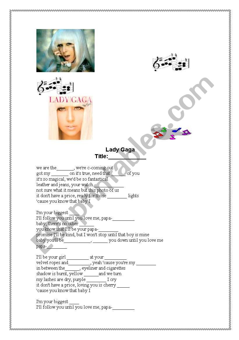 Lady Gaga paparazzi  worksheet