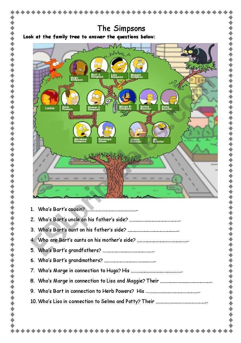 The Simpsons Extended Family worksheet