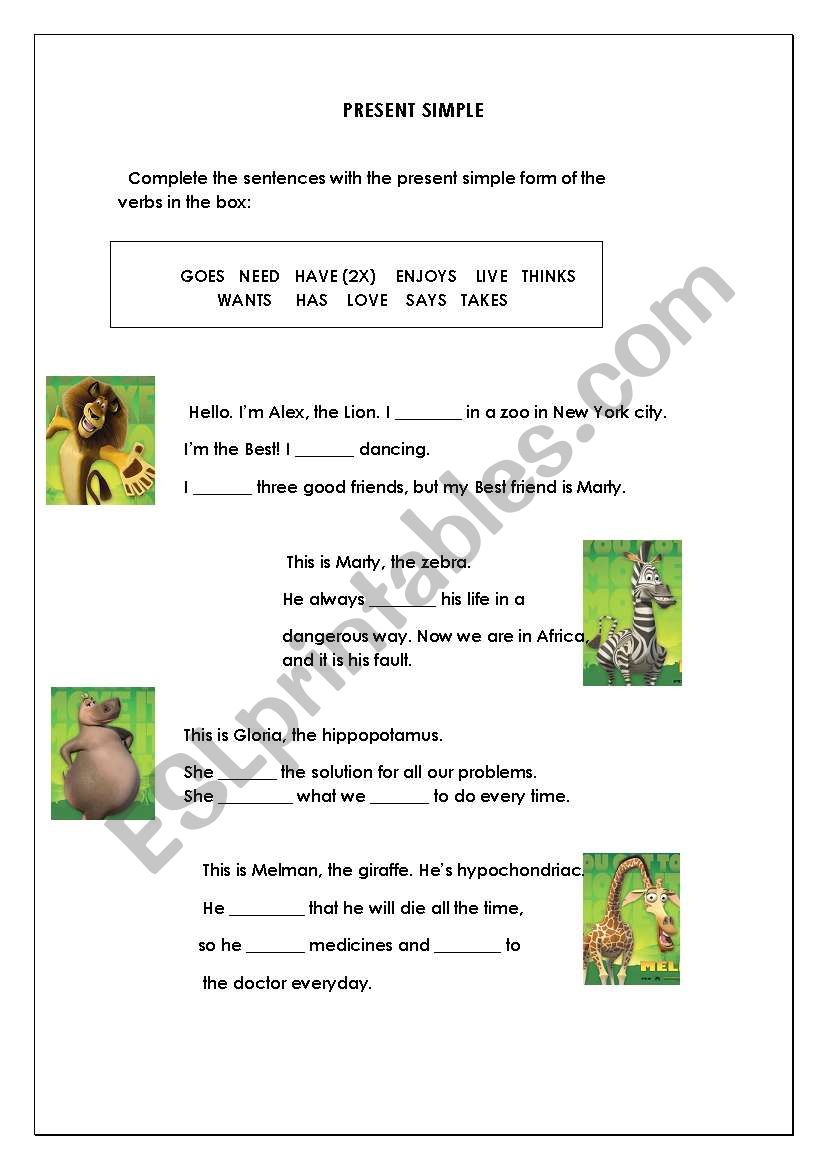 Present simple (madagascar) worksheet