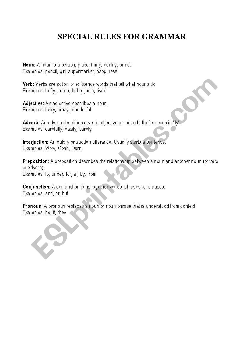 GRAMMAR RULES worksheet