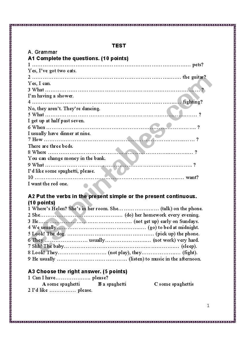 TEST worksheet