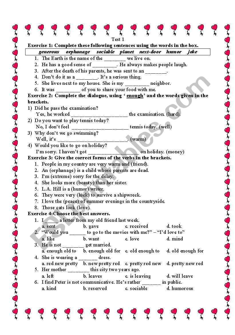 English Test worksheet