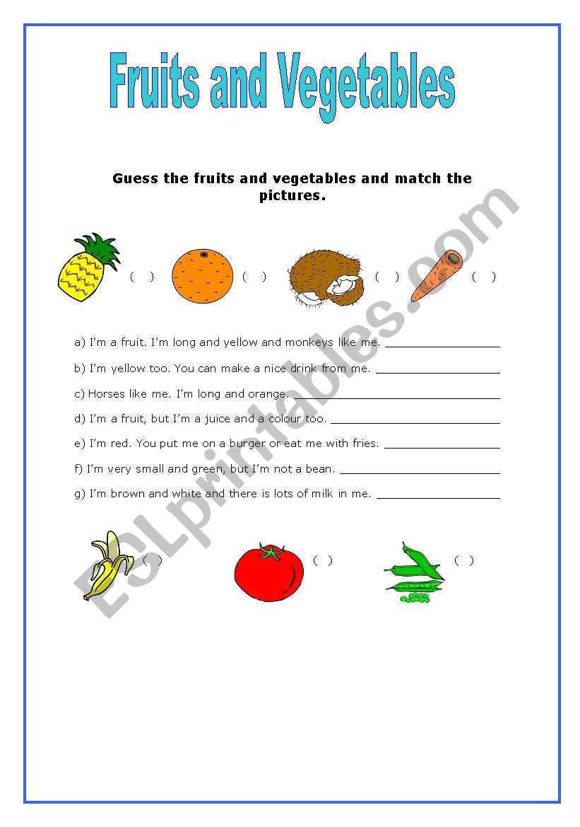 Fruits and Vegetables worksheet