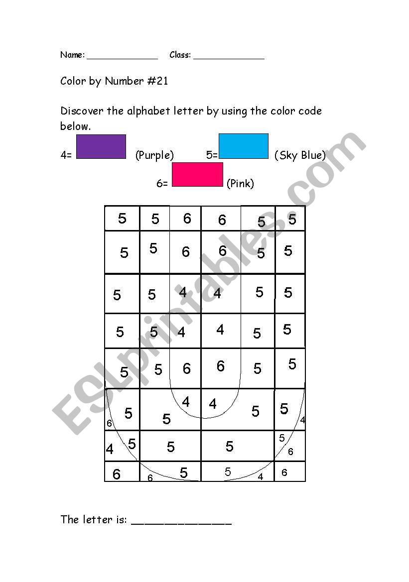 Color By Number Alphabet- U worksheet