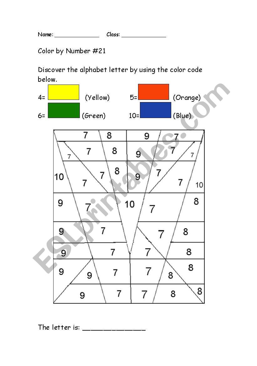 Color By Number Alphabet- V worksheet
