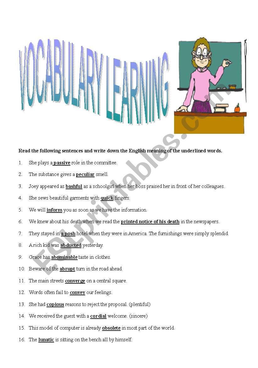 Vocabulary Learning worksheet