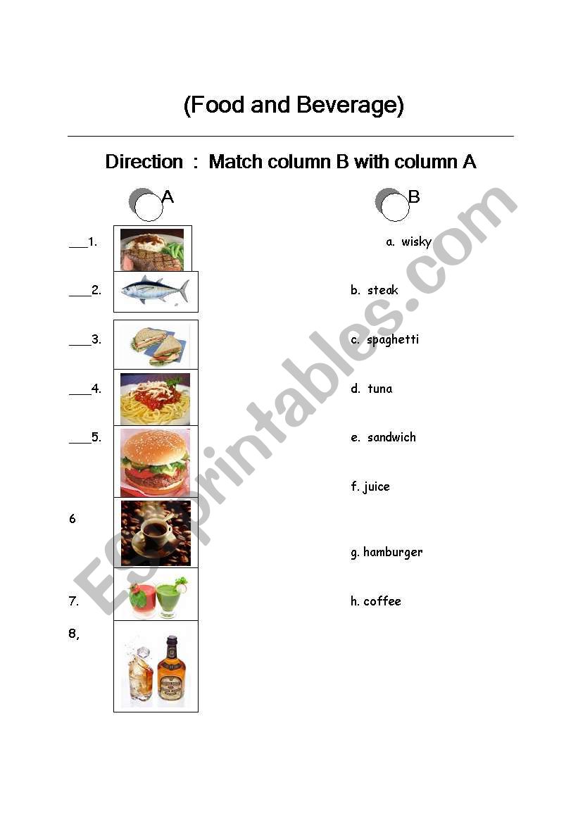 food and drink worksheet