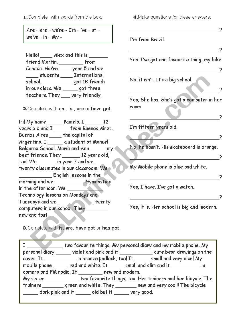 VERB TO BE - HAVE GOT  PRACTICE WORKSHEET