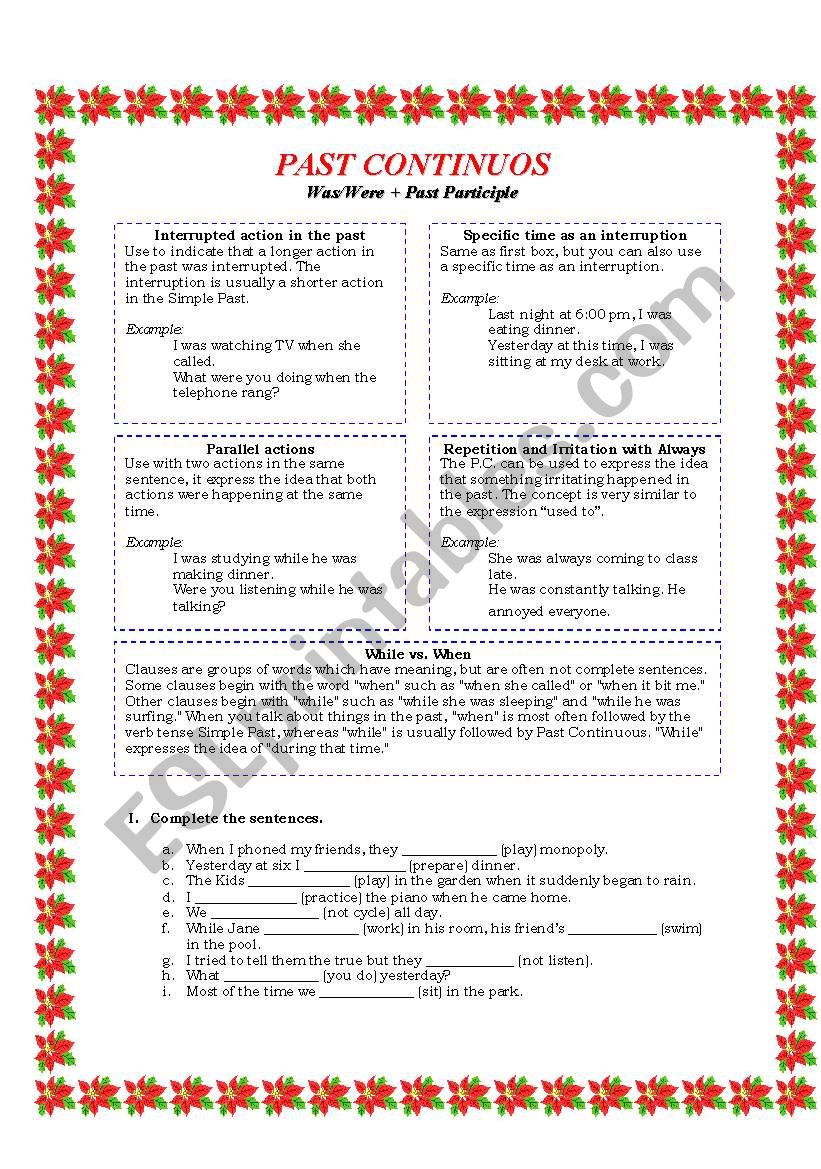 Past Continuous -  Leson and Worksheet