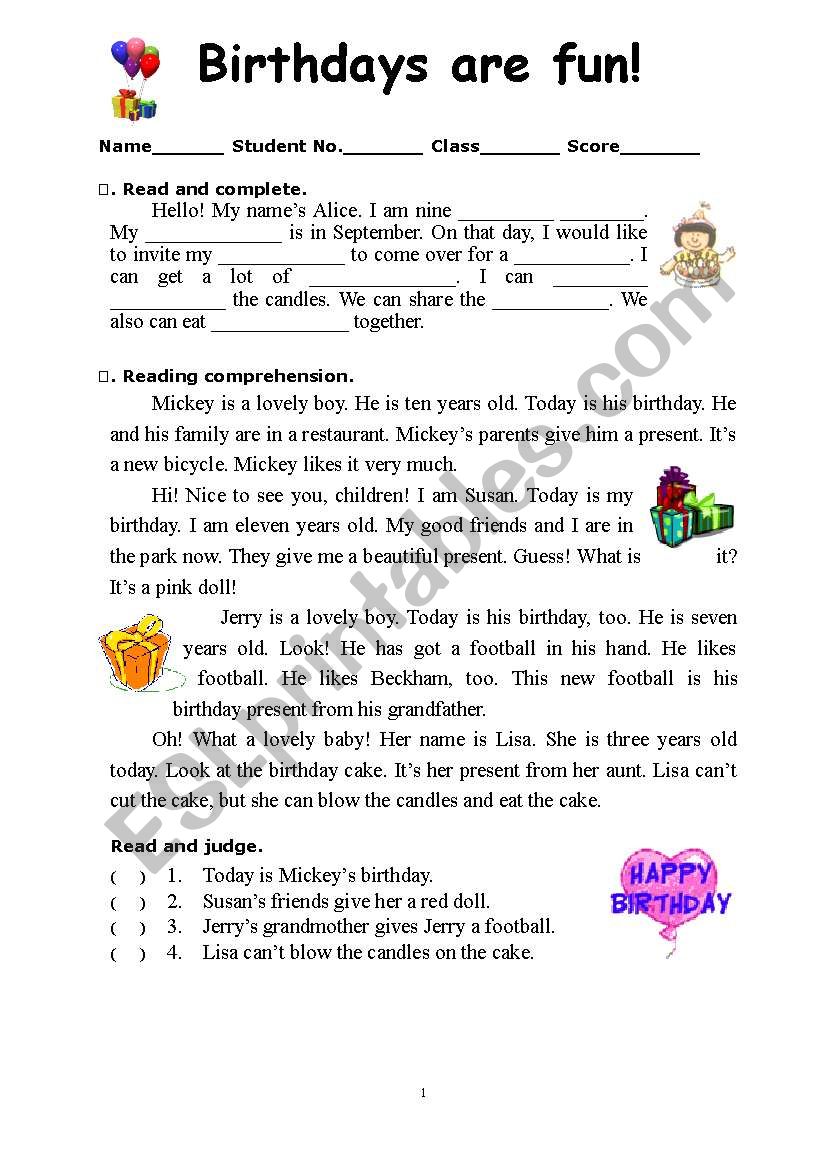 Birthdays are fun! worksheet