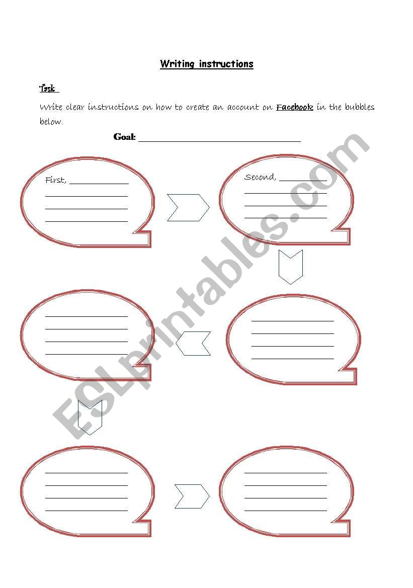 Writing instructions  (creating an account on facebook)