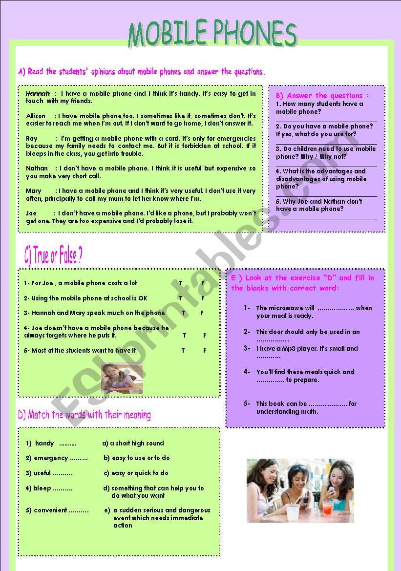 mobile phones  worksheet