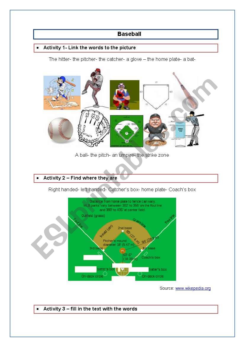 Baseball worksheet