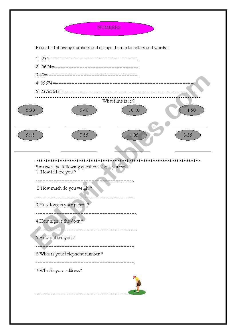 NUMBERS worksheet