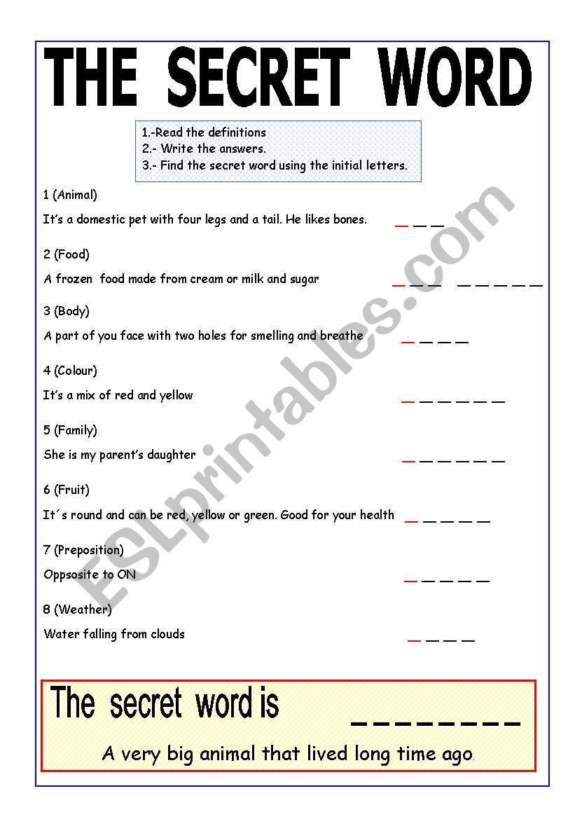 The secret word worksheet