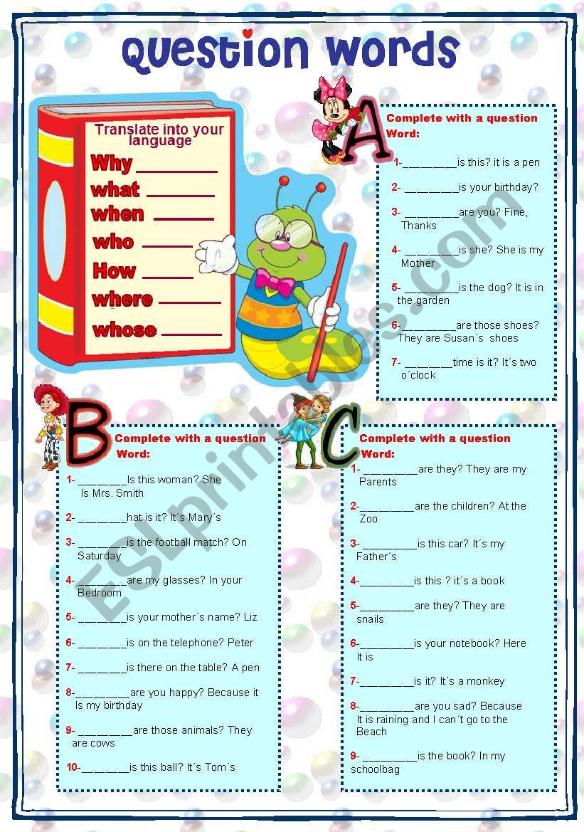 Question words worksheet