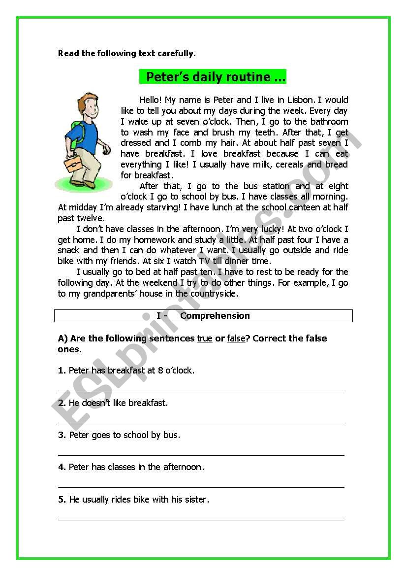 Peter´s daily routine (2 pages) - ESL worksheet by ladybug