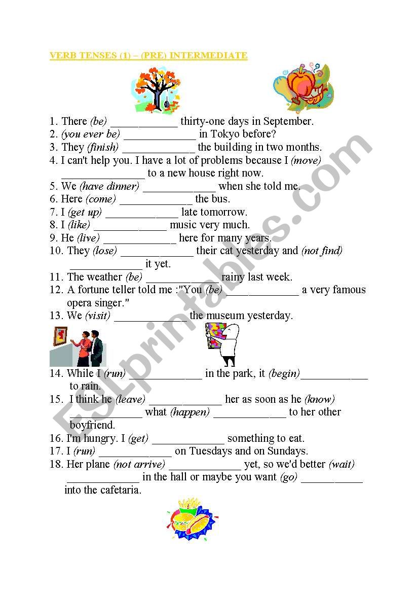 Verb tenses mix 1 worksheet