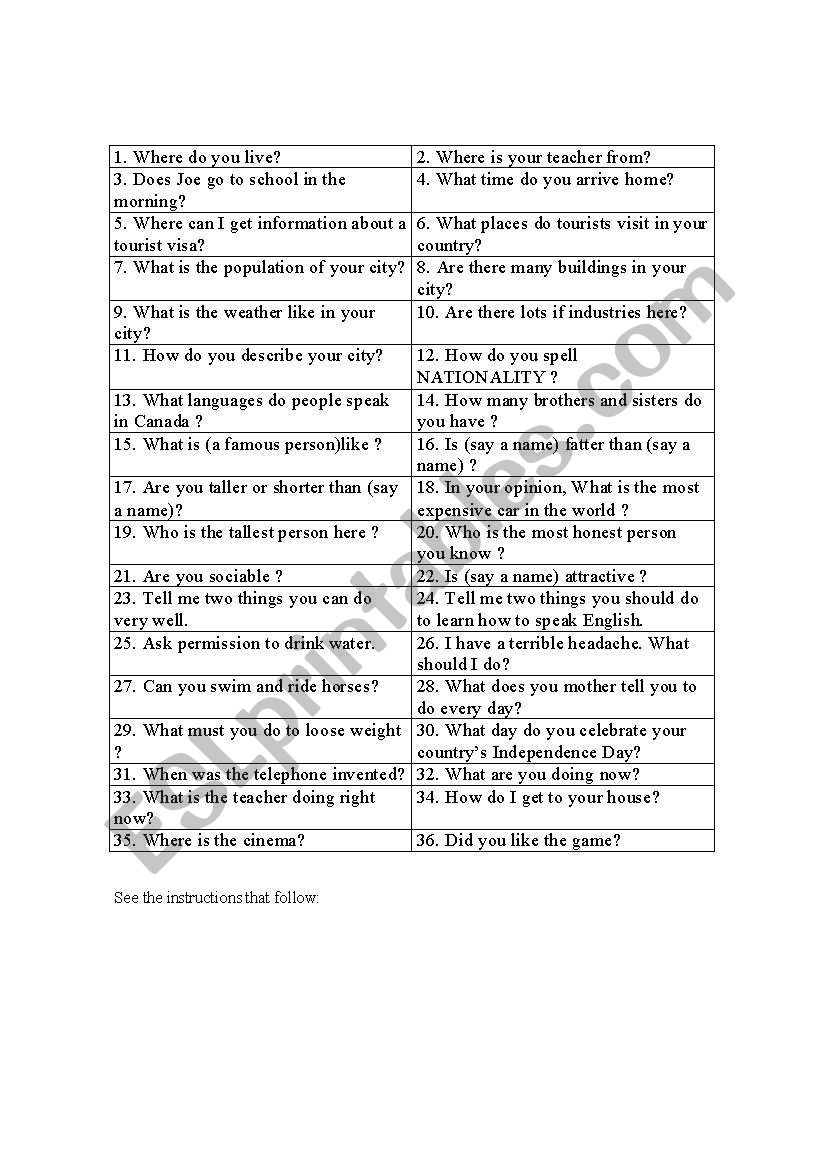 Board Game  worksheet