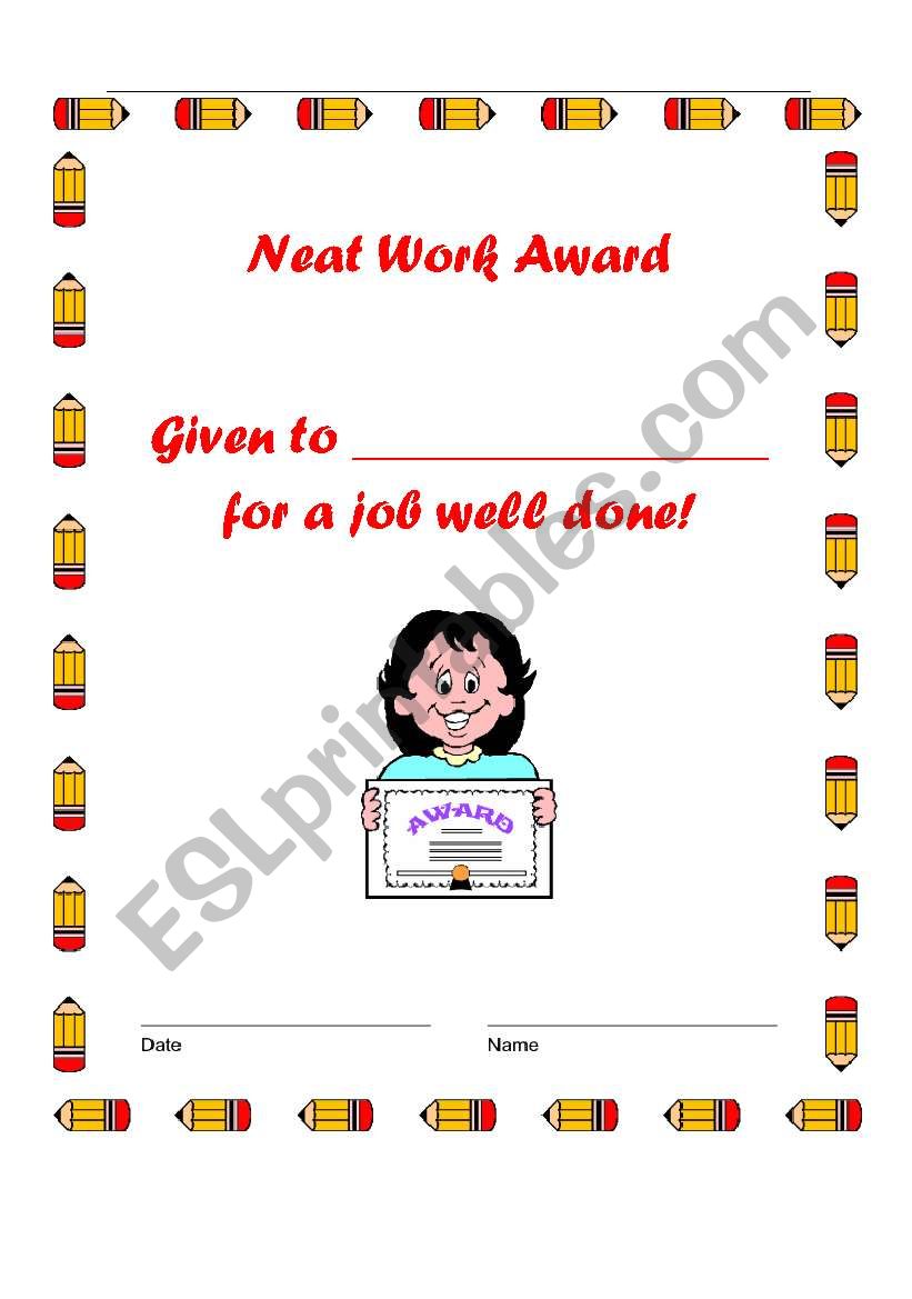 Neat Work Award worksheet