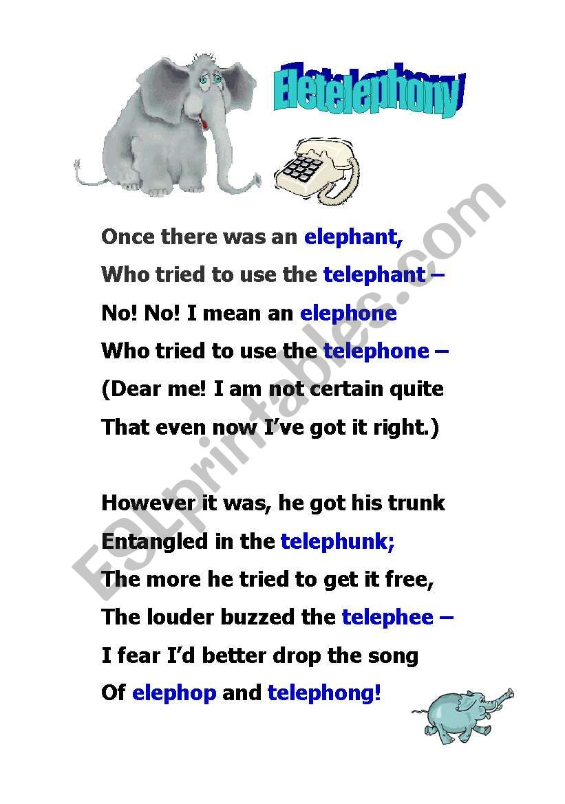 Elephant Poem - ESL worksheet by sianwilliams7@live.co.uk