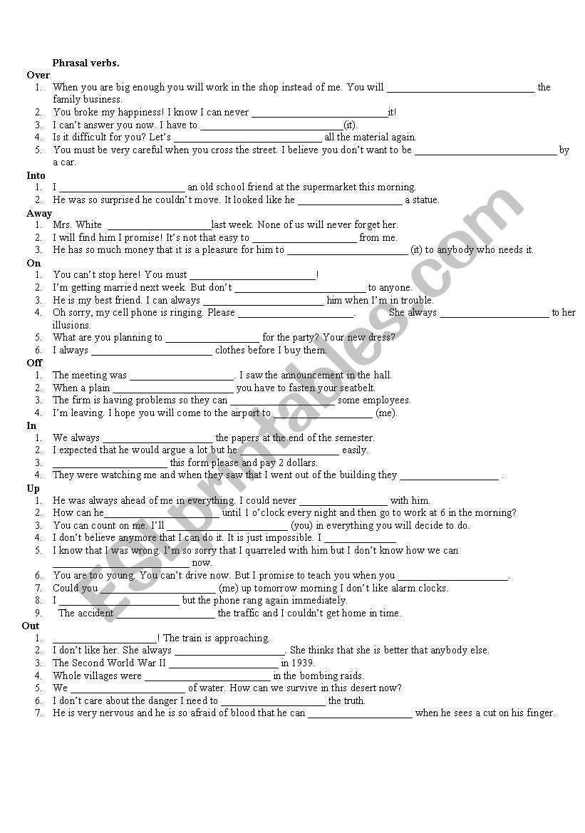 Phrasal verbs worksheet