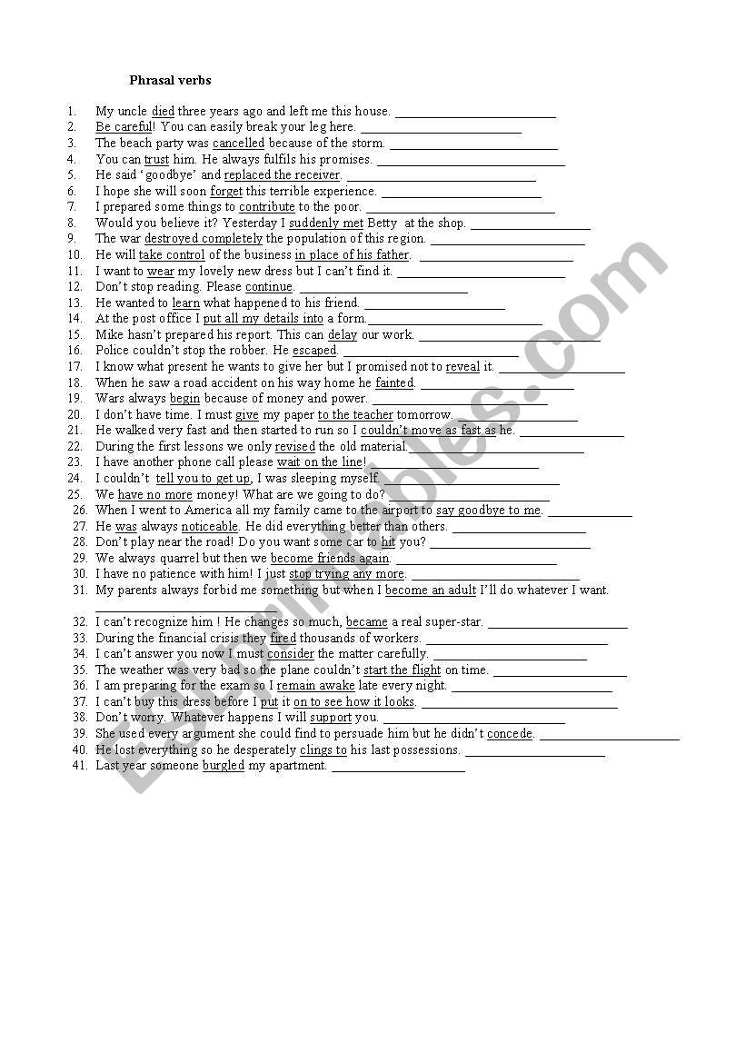 Phrasal verbs worksheet