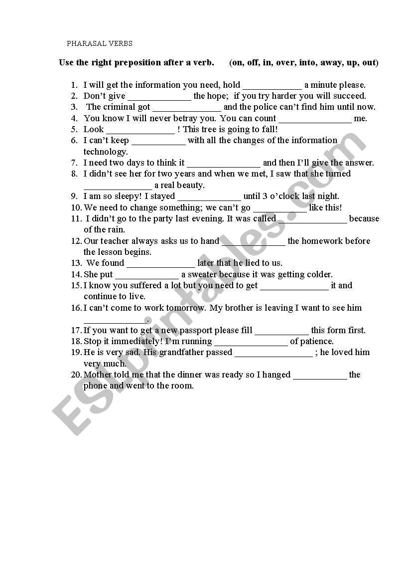 Phrasal verbs worksheet