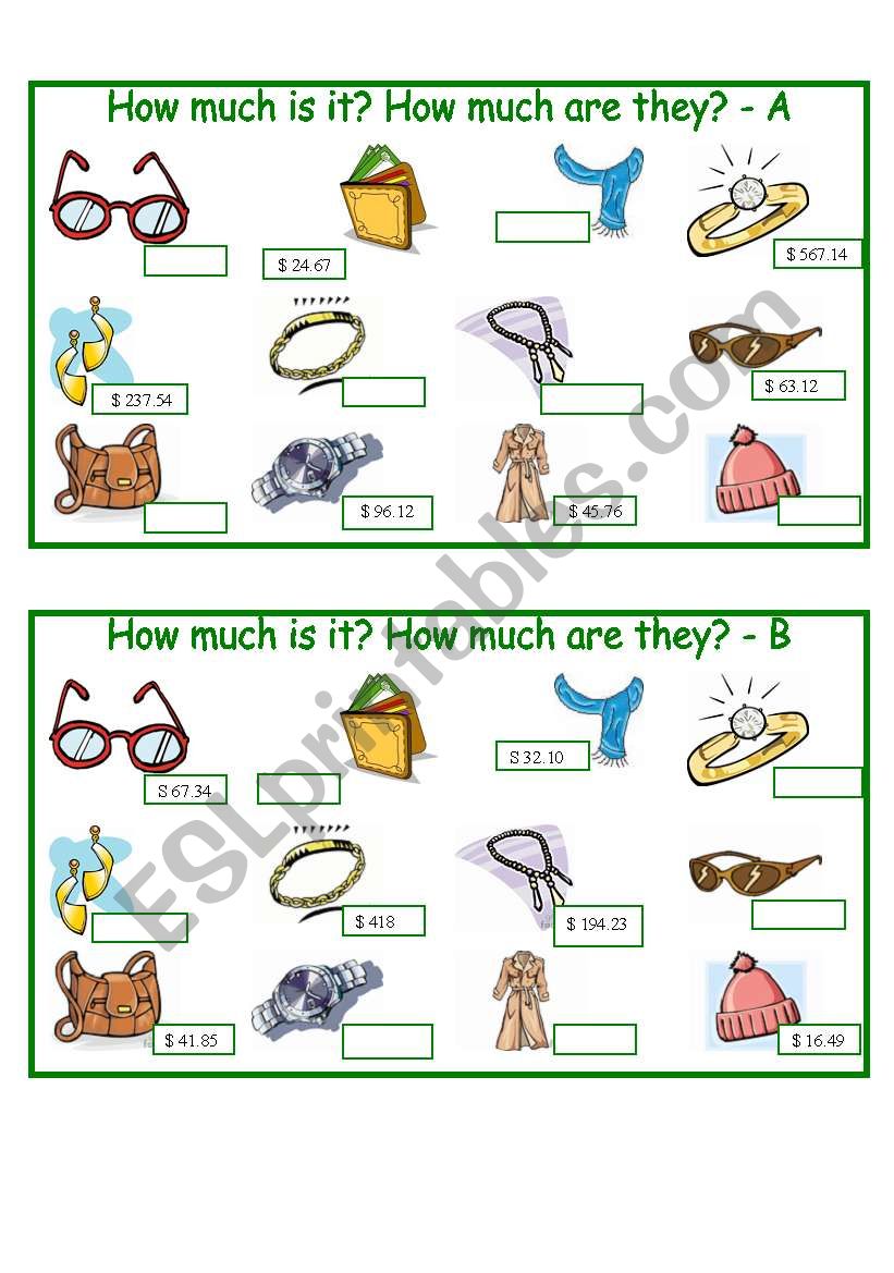 How Much - accessories worksheet