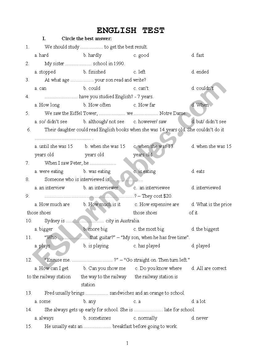 ENGLISH TEST worksheet