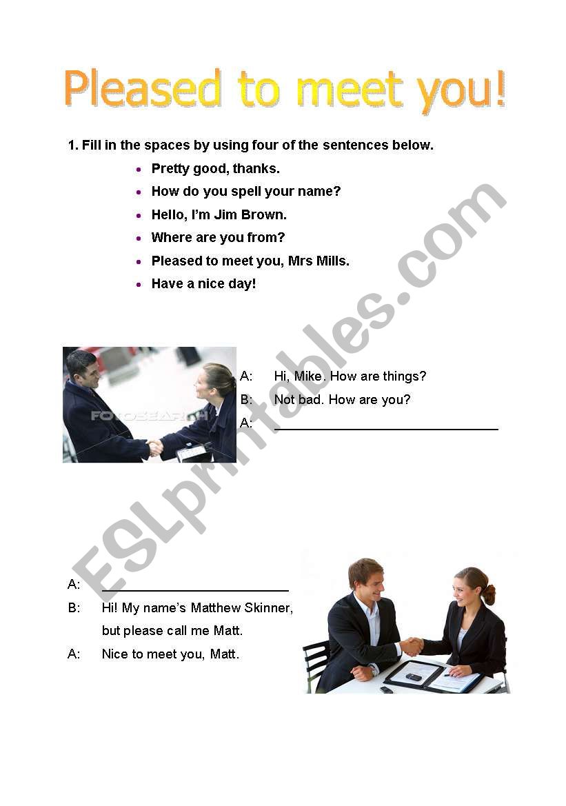 introductions and greetings worksheet