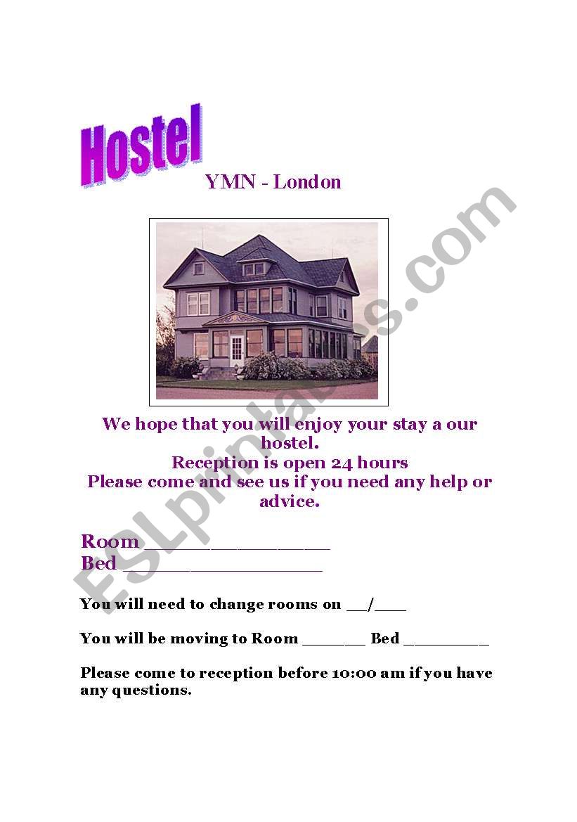 Hostel worksheet