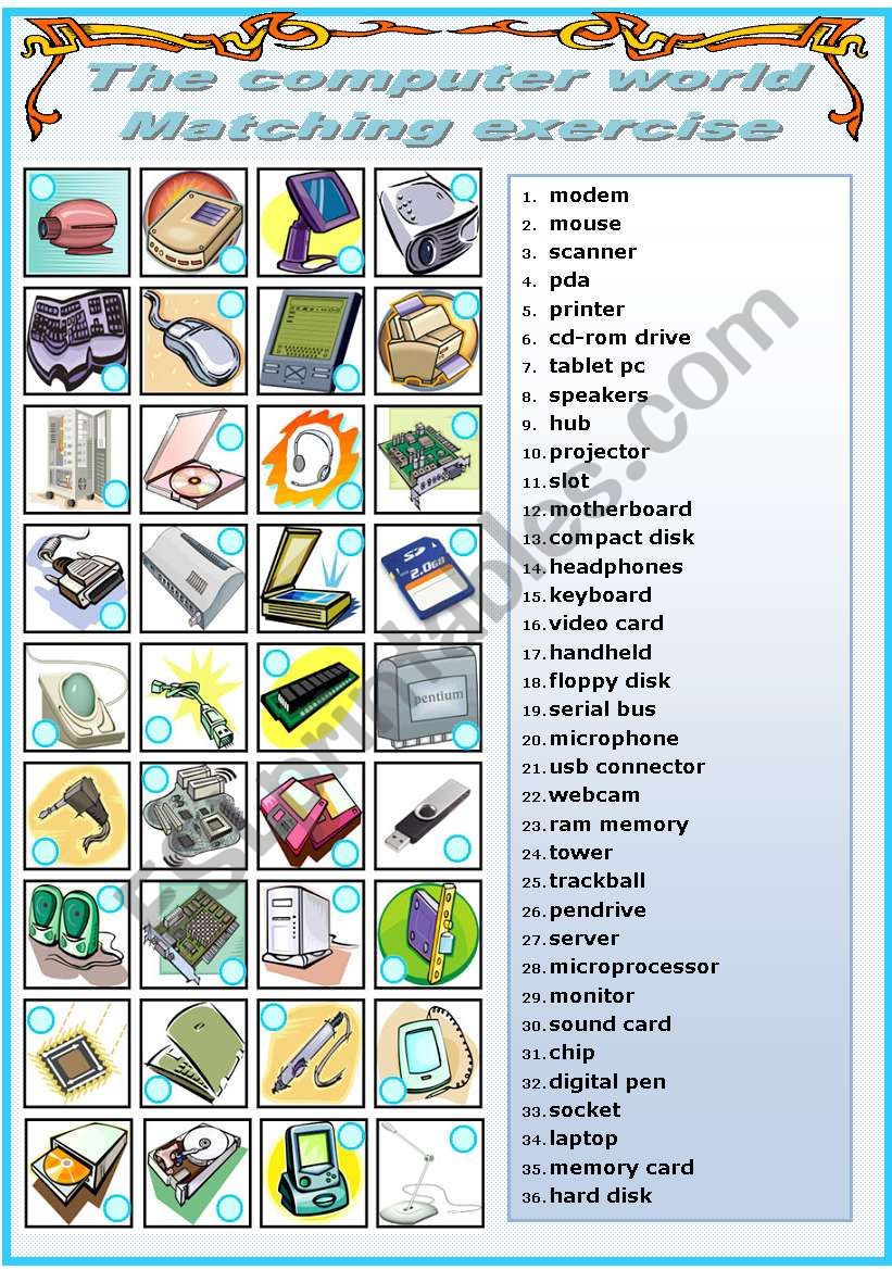 THE COMPUTER WORLD- MATCHING EXERCISE (B&W VERSION INCLUDED)