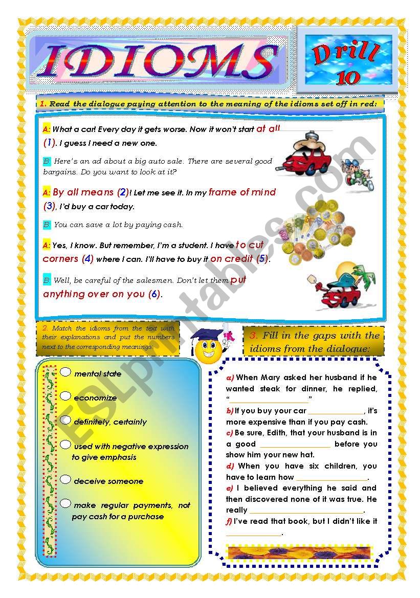 Idioms, Drill 10 worksheet