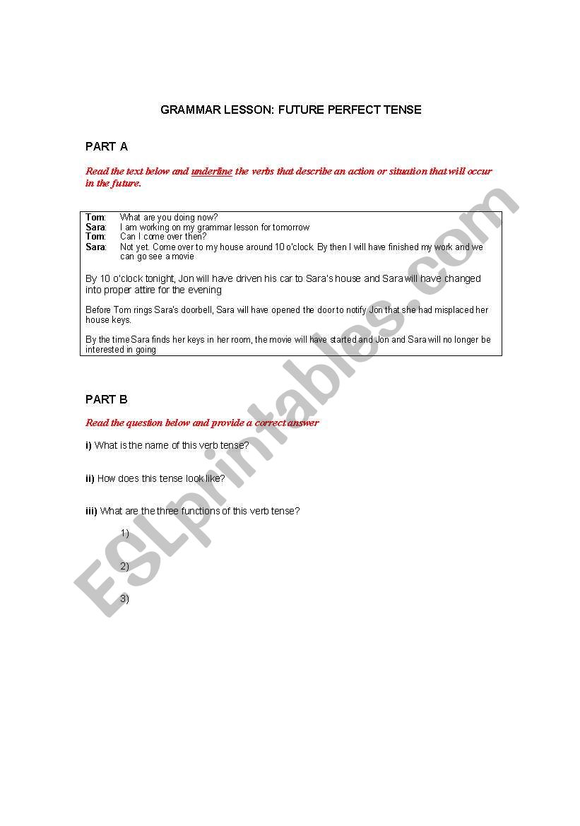 Future Perfect Tense worksheet