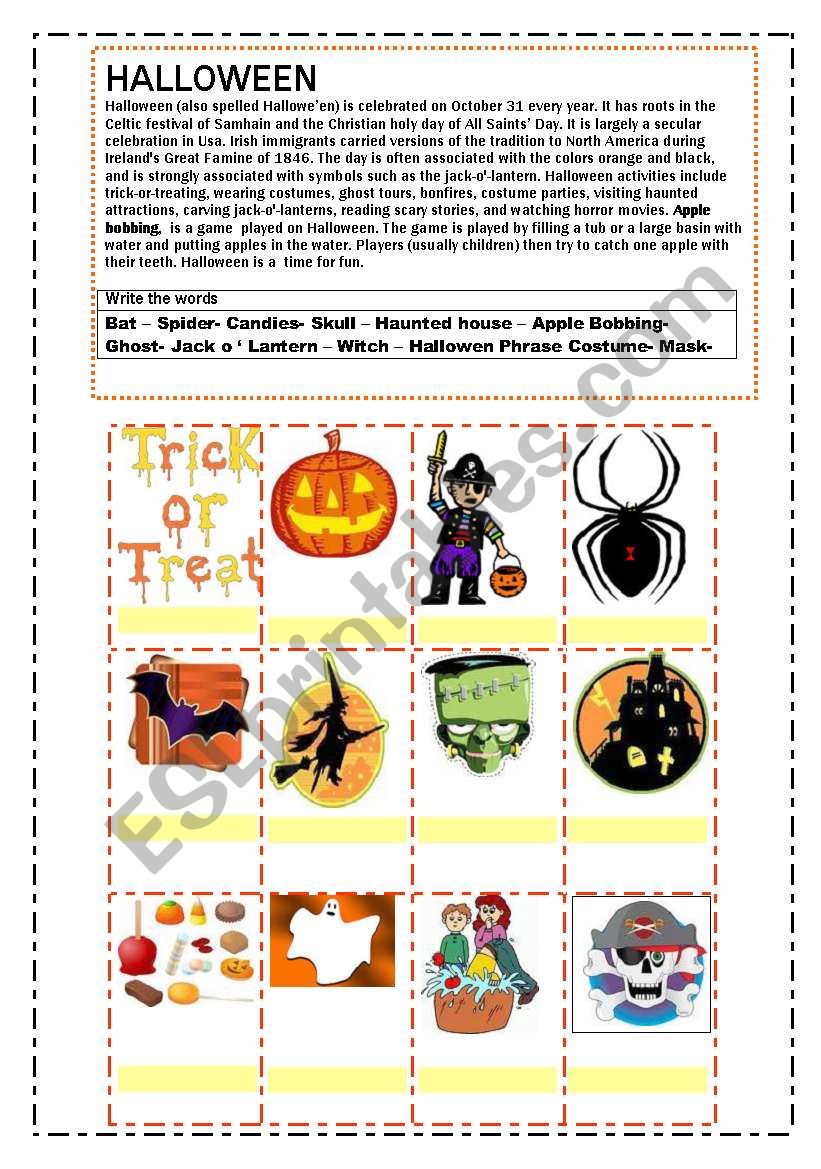 Halloween Reading and Match worksheet