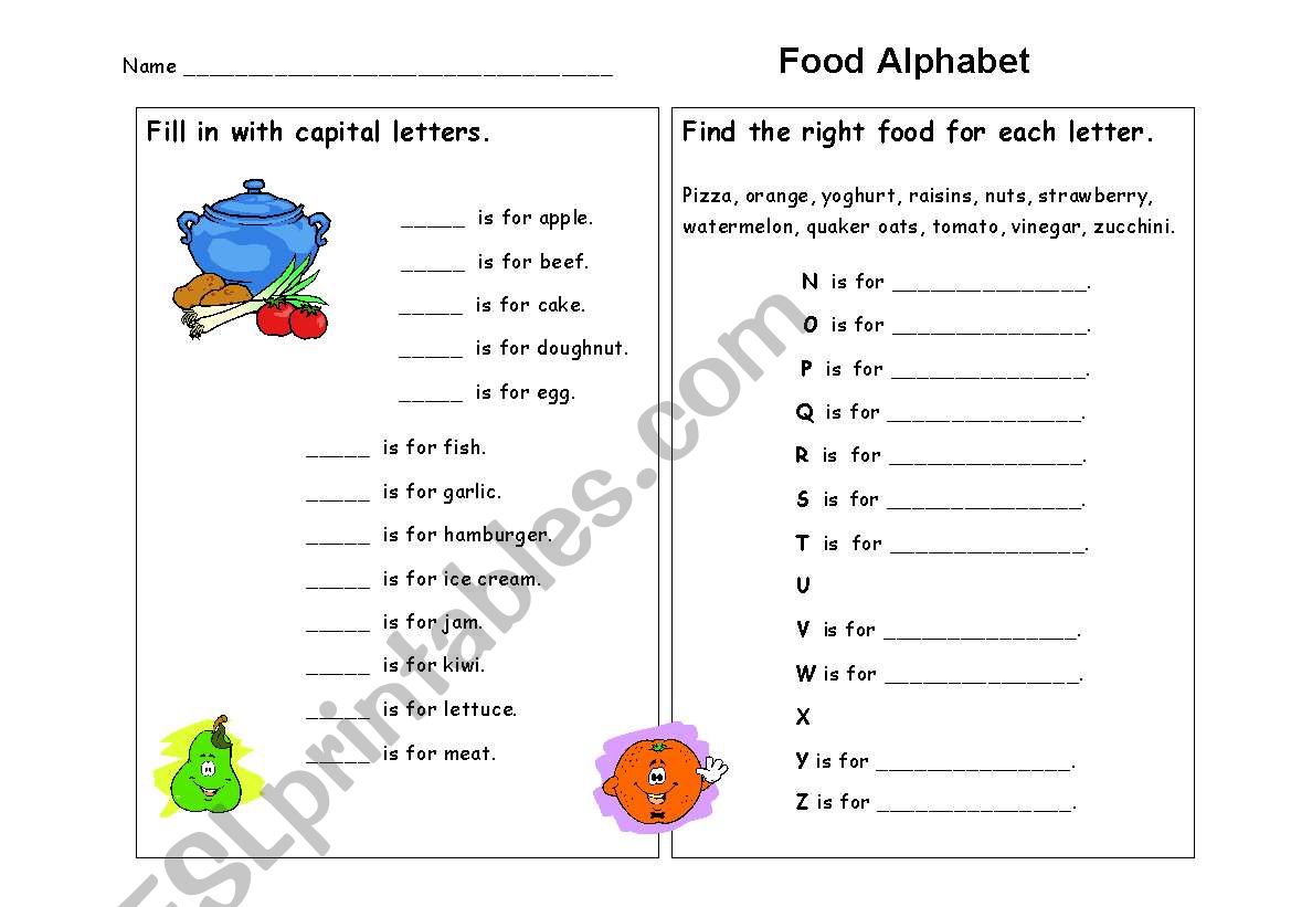 Food Alphabet worksheet