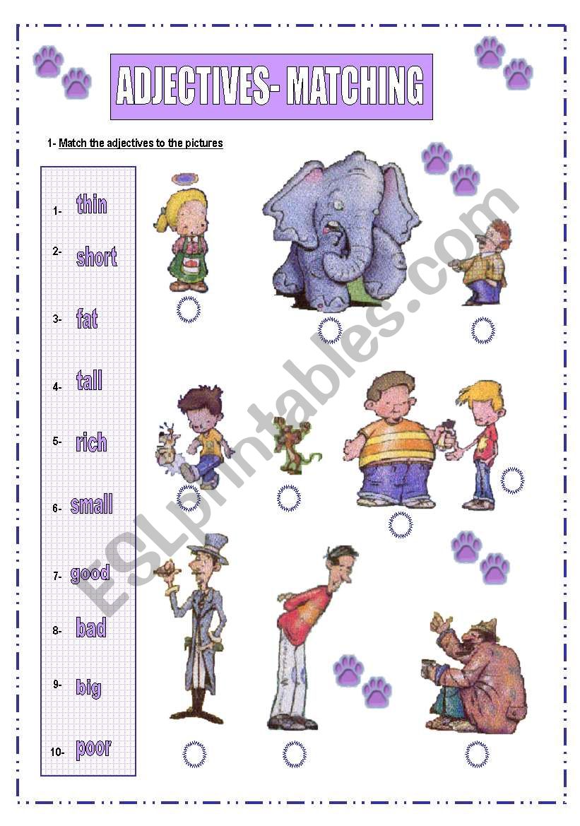 Adjectives- matching worksheet