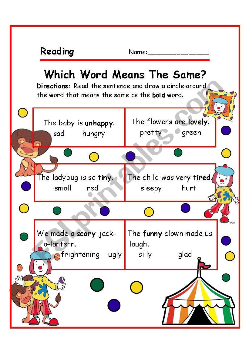 SYNONYMS  worksheet