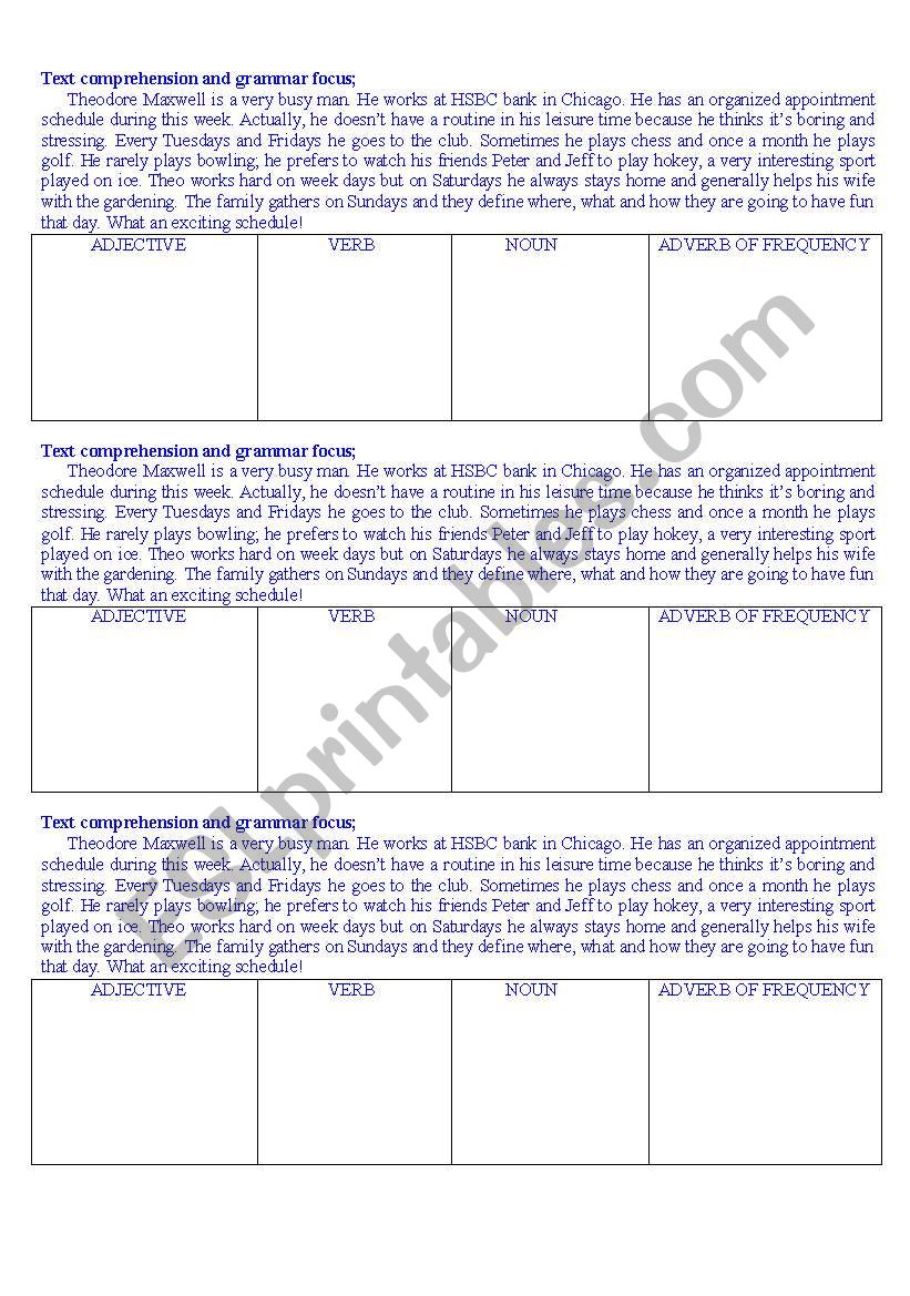 text and grammar worksheet