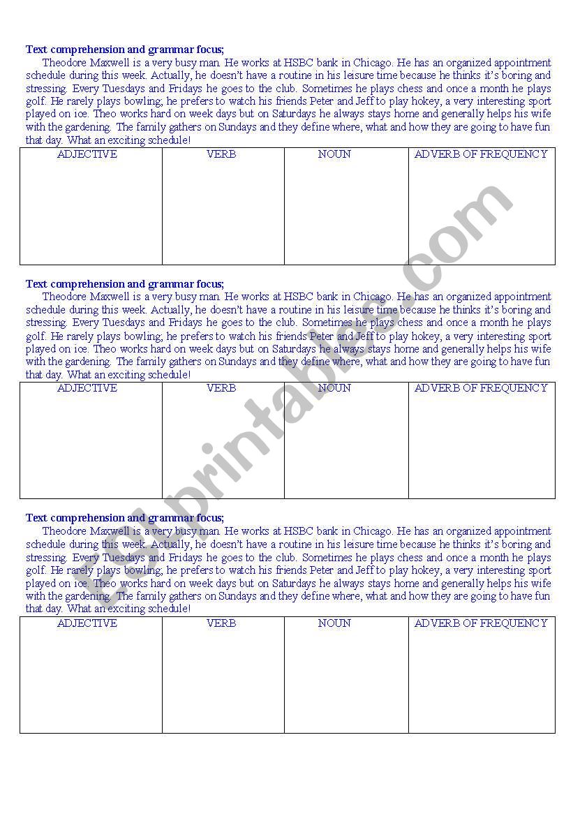 text and grammar worksheet