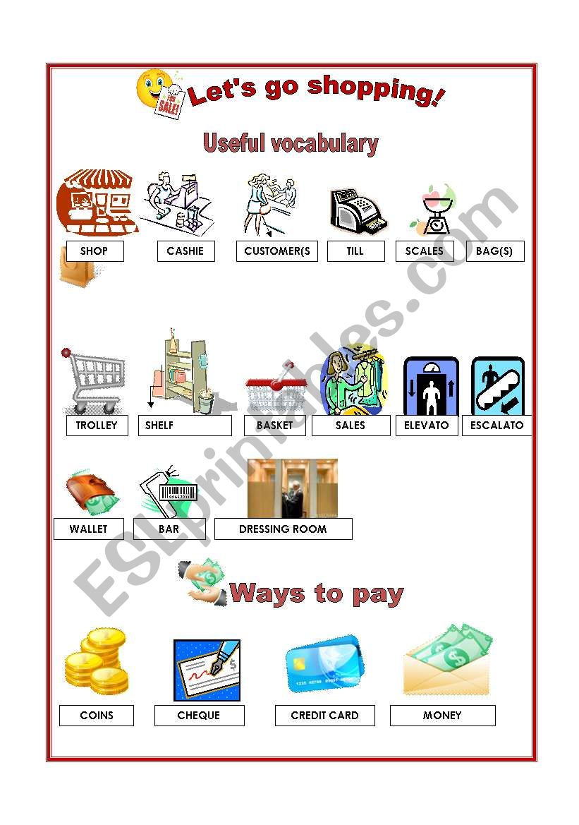 Shopping - Vocabulary worksheet