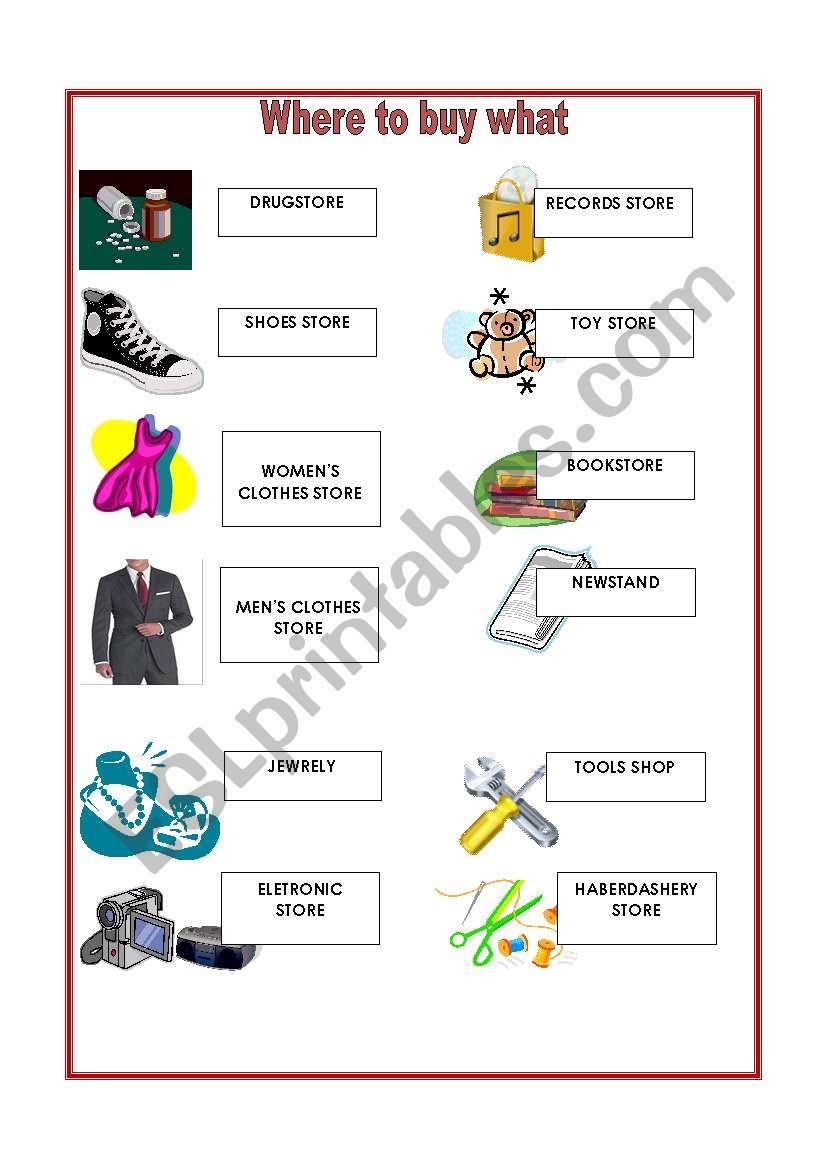 Where to buy what (page1 /2) worksheet